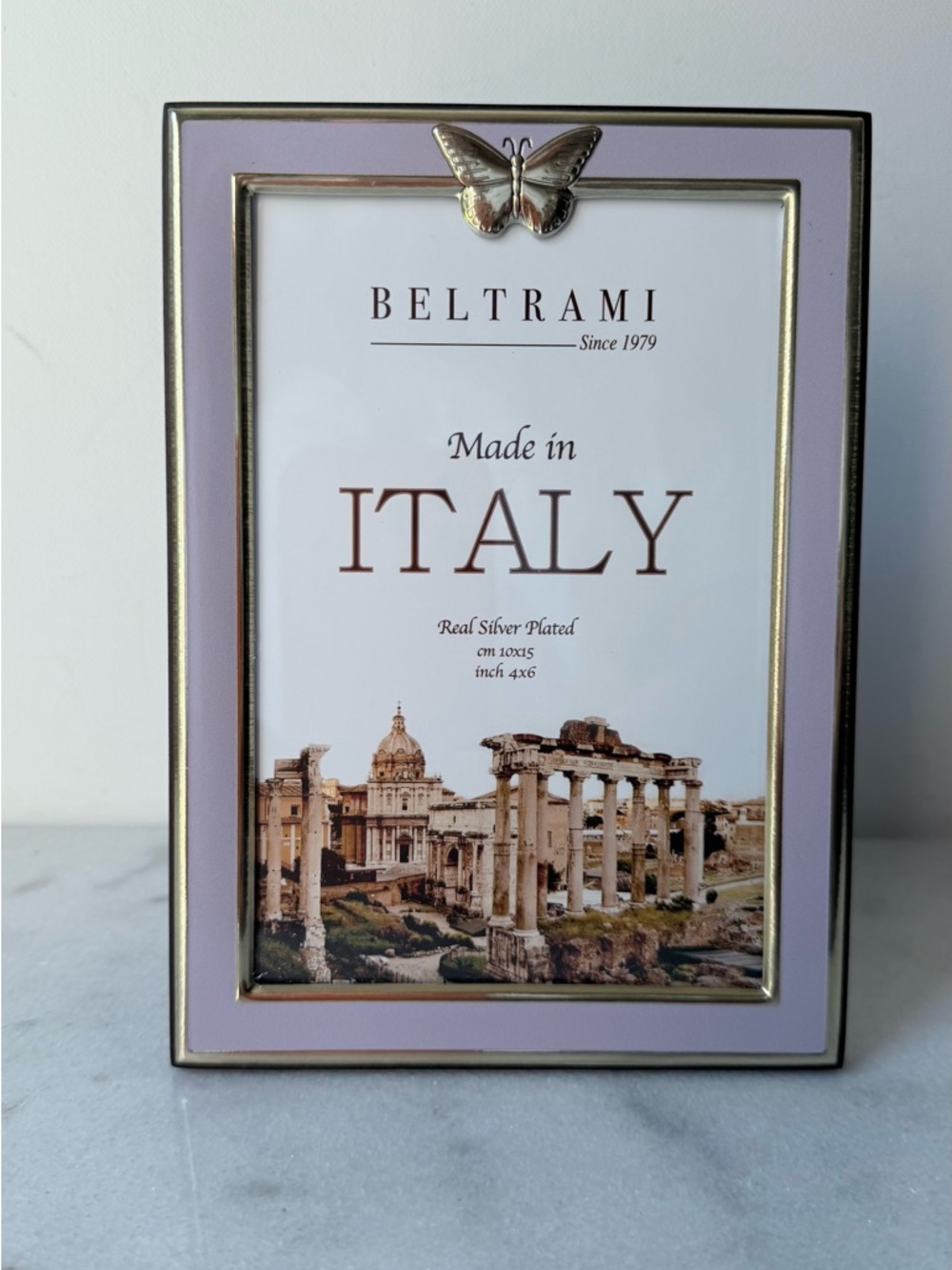 Beltrami light purple Silver-Plated Butterfly Photo Frame made in Italy